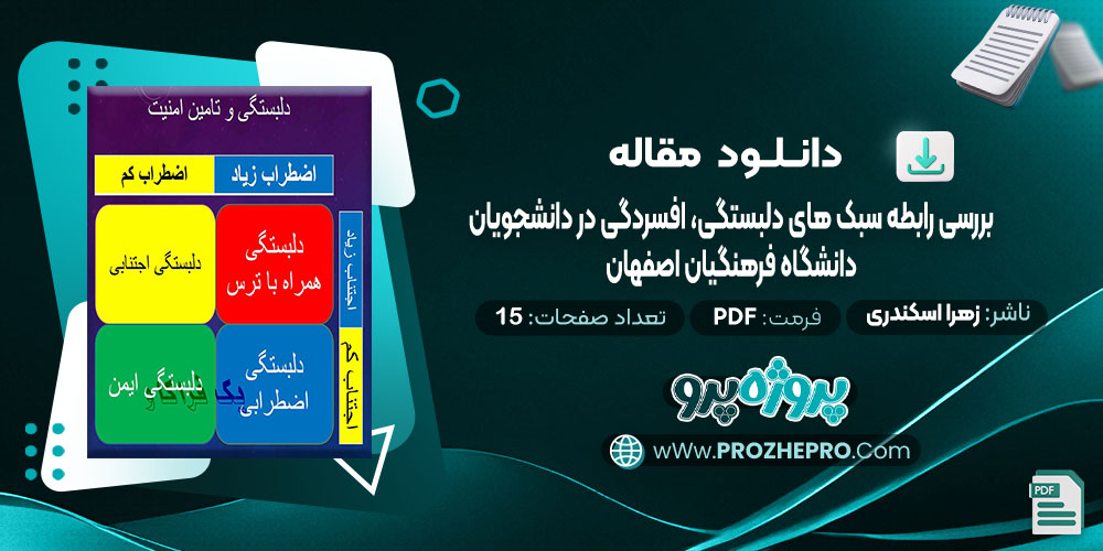 دانلود مقاله بررسی رابطه سبک های دلبستگی با افسردگی در دانشجویان دانشگاه فرهنگیان اصفهان زهرا اسکندری | پروژه پرو