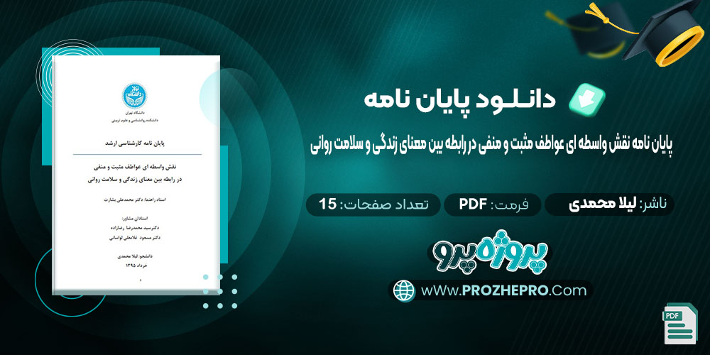 دانلود پایان نامه نقش واسطه ای عواطف مثبت و منفی در رابطه بین معنای زندگی و سلامت روانی لیلا محمدی 